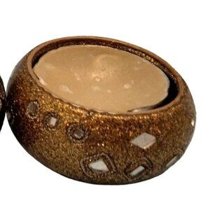 Mosaic Mirror Tealight Candle Holder Glass Tile Gold Glitter Bollywood